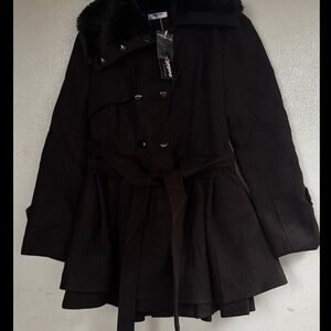 Topshop Black Double-Breasted Trench Coat